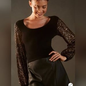 Anthropologie Bl-nk Sequin-Sleeve Sweater Size Large
